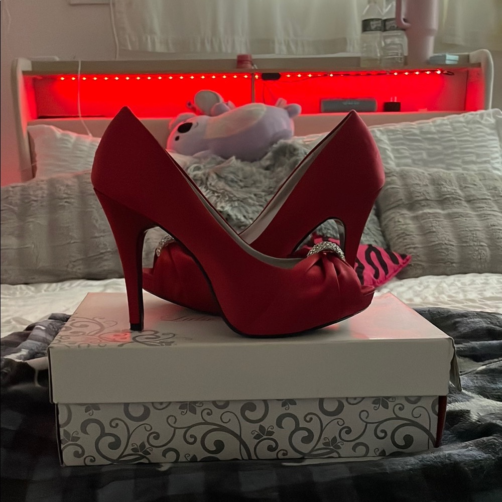 Elegant Red Peep-Toe Heels